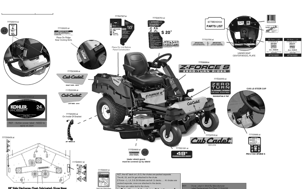 Label Map Diagram and Parts List for Z-FORCESZ48KH (47ASDGHB010)(2021) Cub Cadet Lawn Tractor